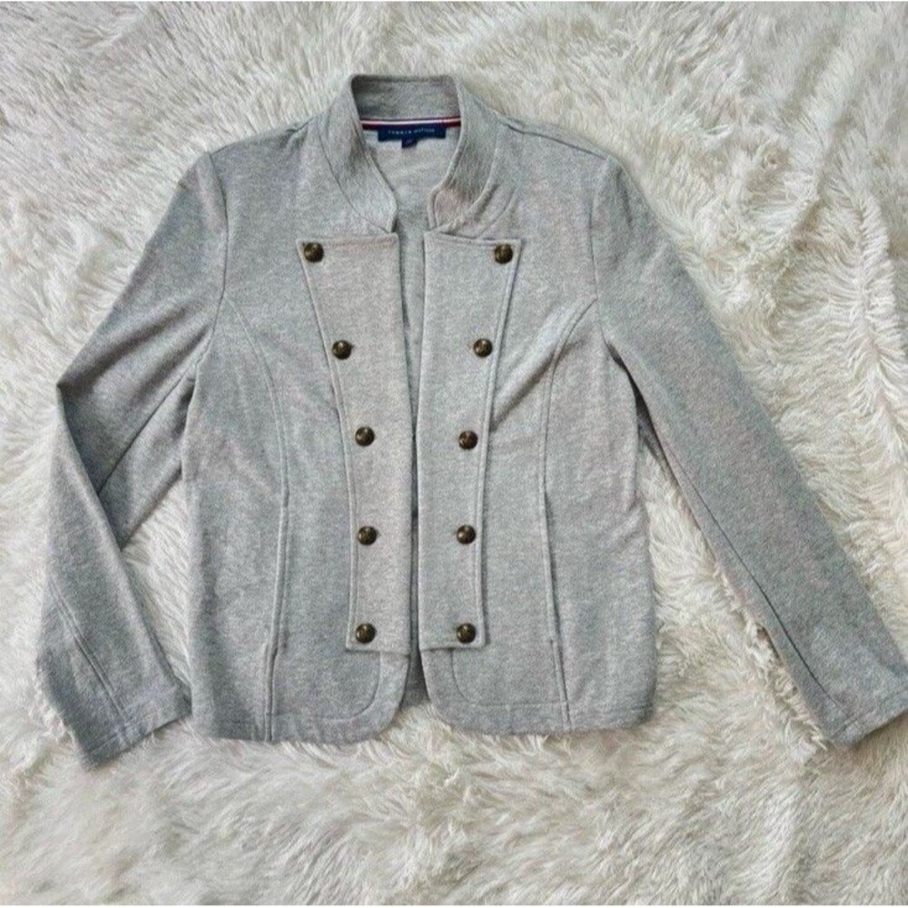 Tommy Hilfiger Gray Military Jacket Button Front Pockets Short Coat Size L/G